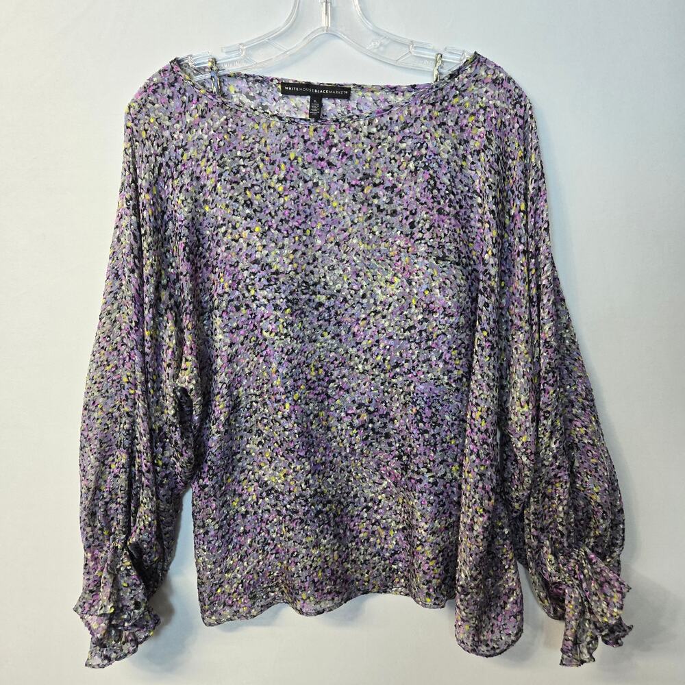 White House Black Market Boat Neck Silk Flowy Semi Sheer Blouse, Size L